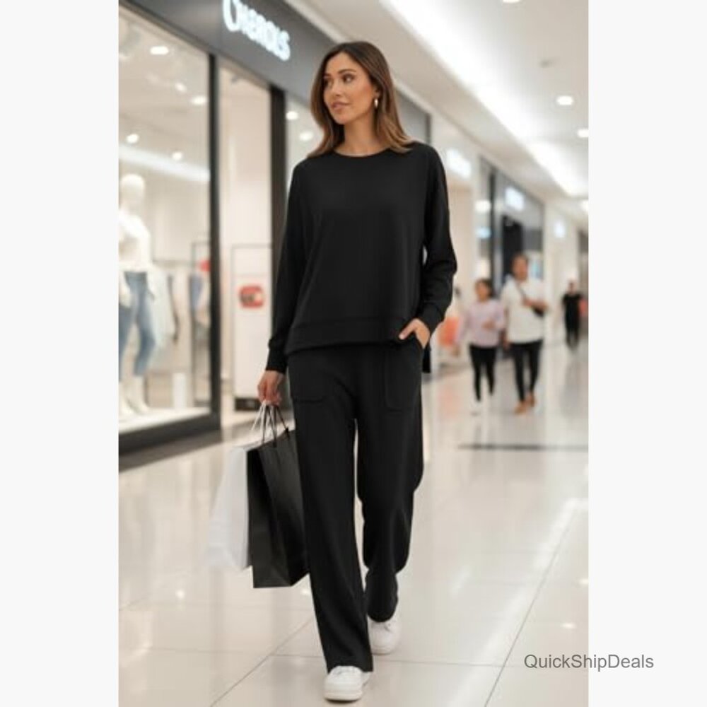 Polyester Blend Lounge Set with Side Split Sweats… - image 4